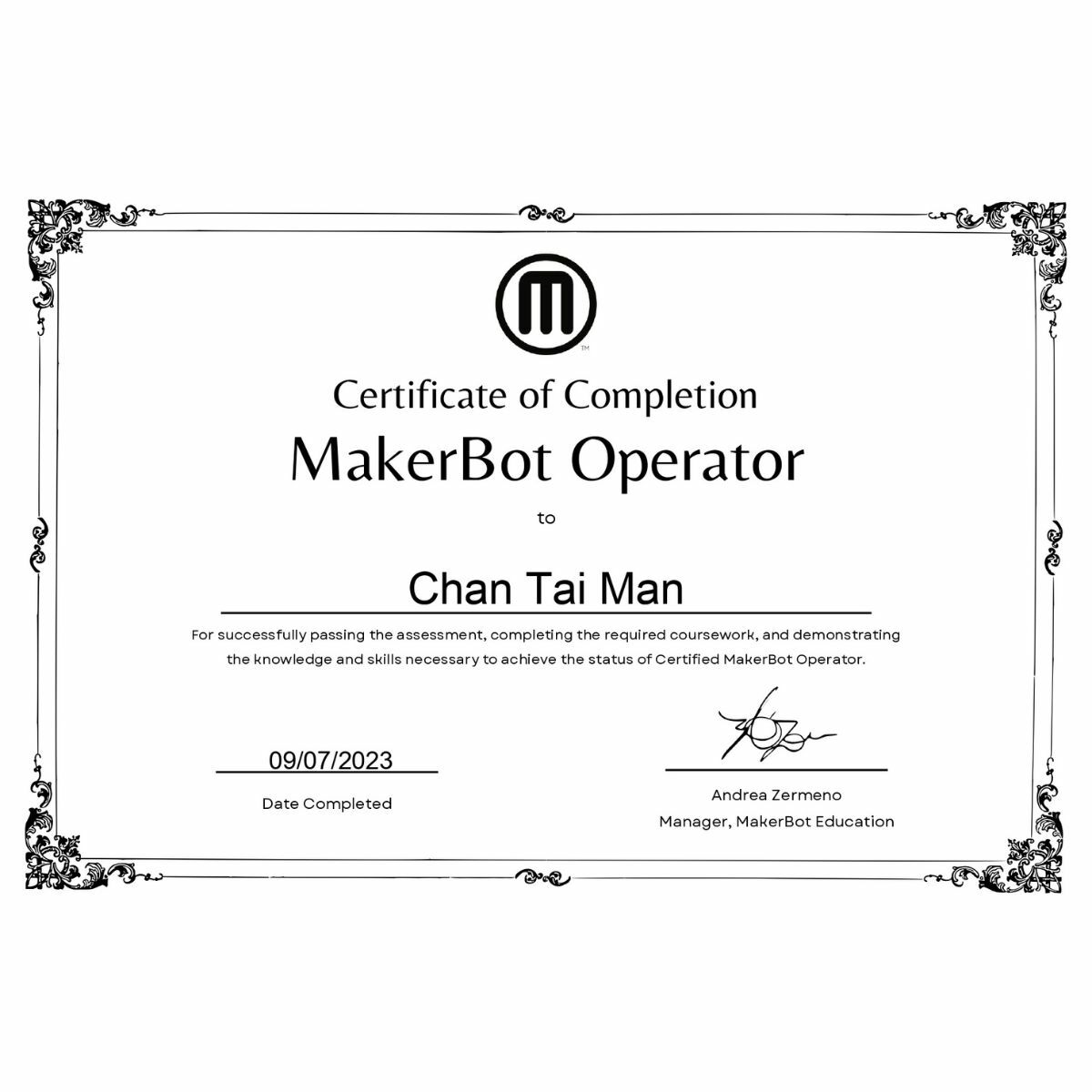 MakerBot Operator 3D 打印課程 (原廠證書)