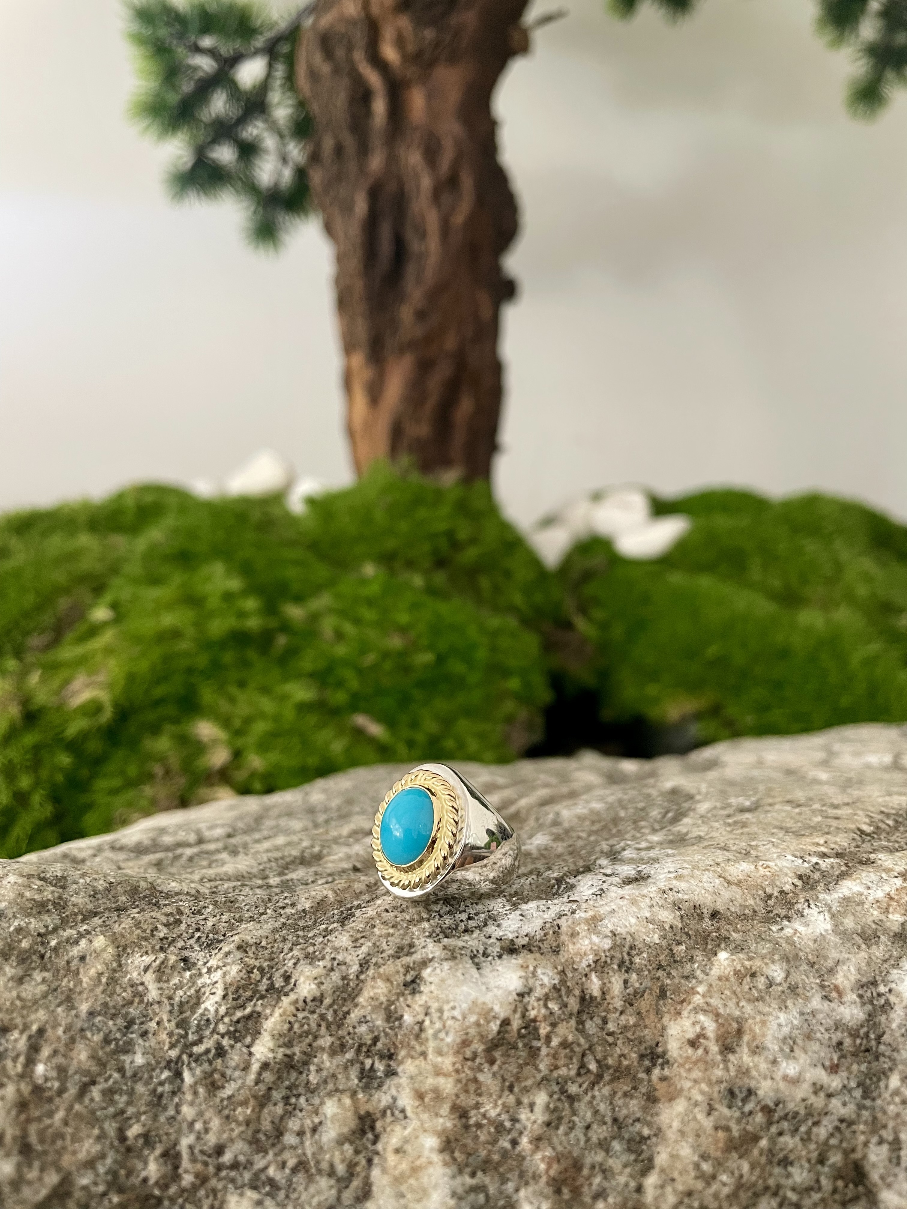 金繩松石印台戒指