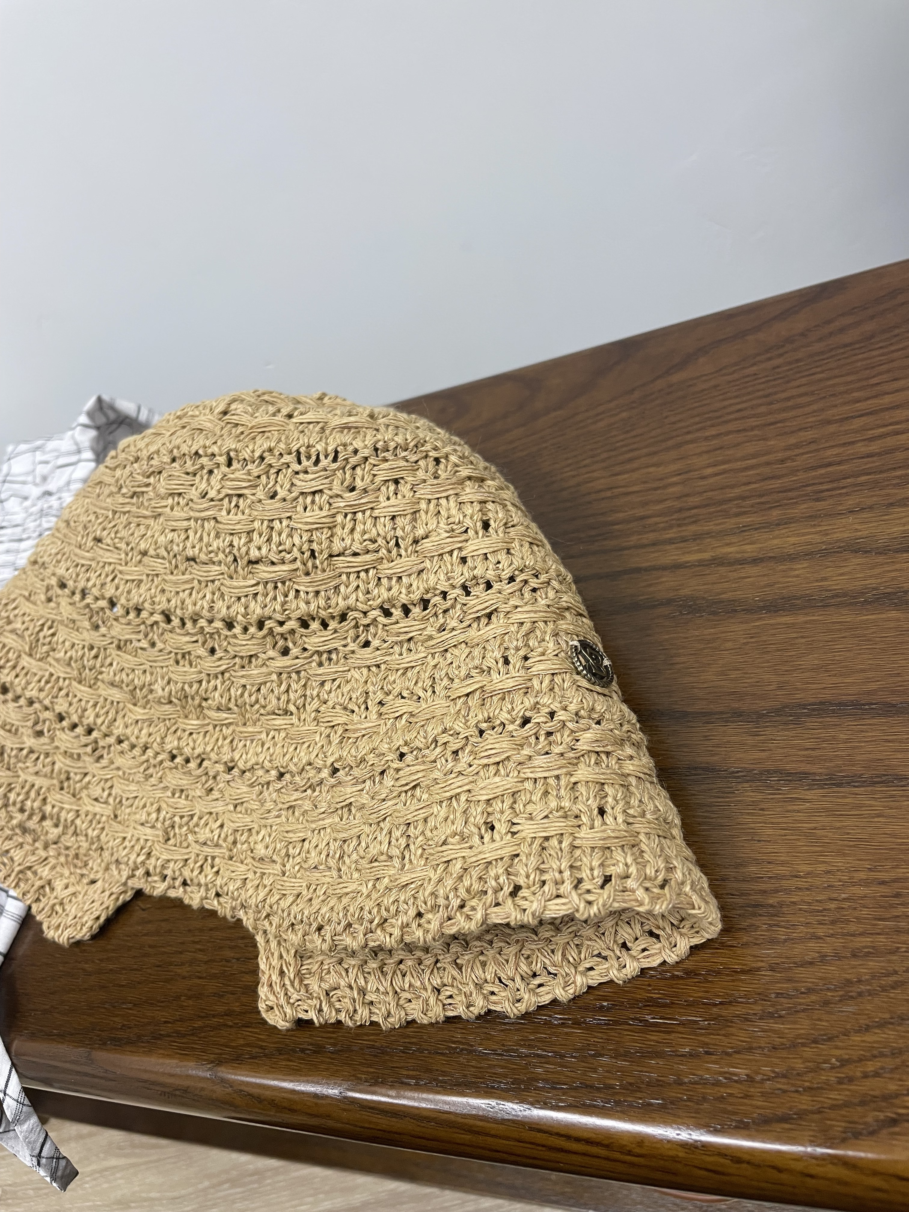 Simple badge straw bucket hat (2色)