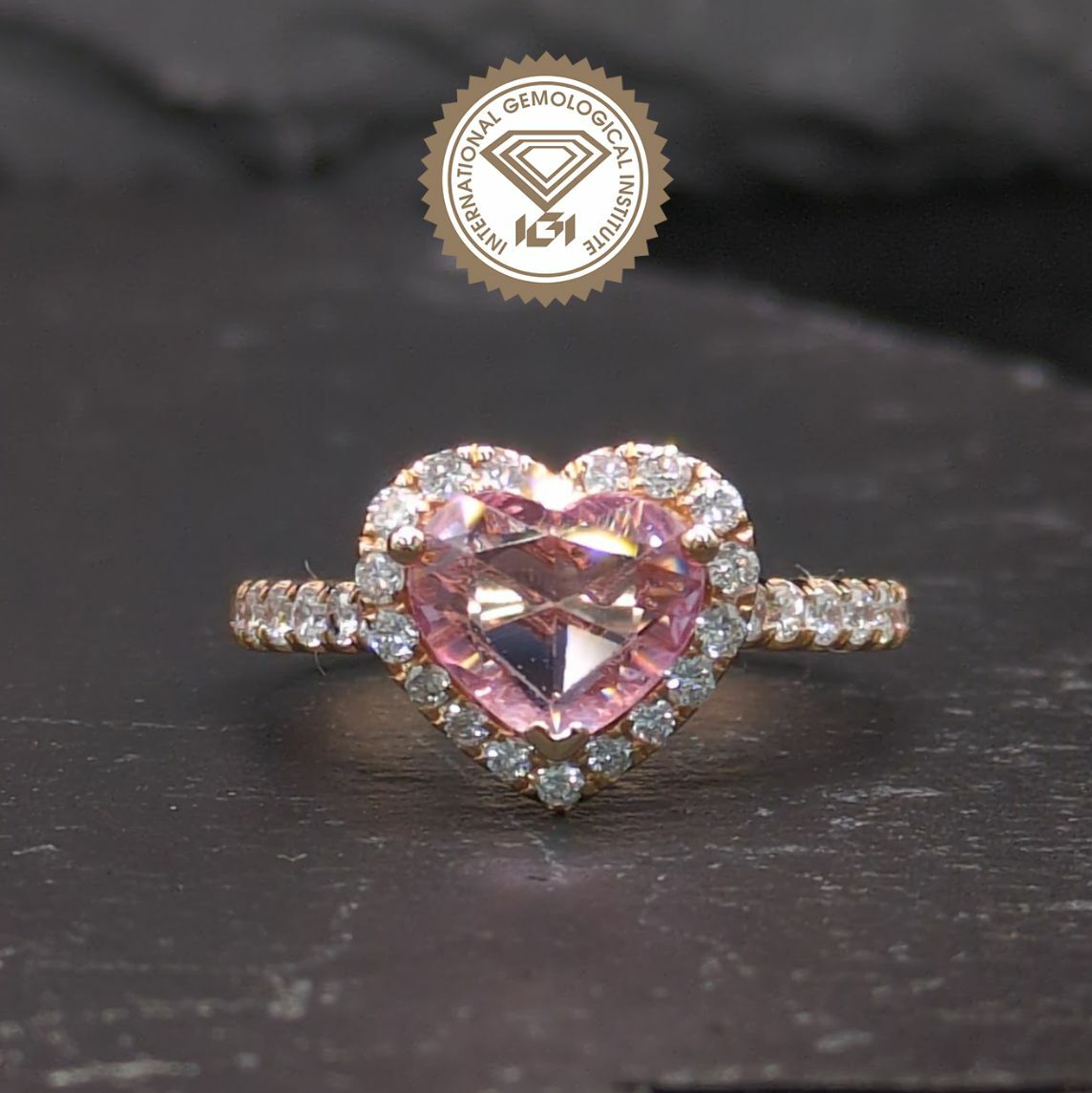 18K Rose Gold 1.12ct Heart Shaped Pink Sapphire and Diamond Ring