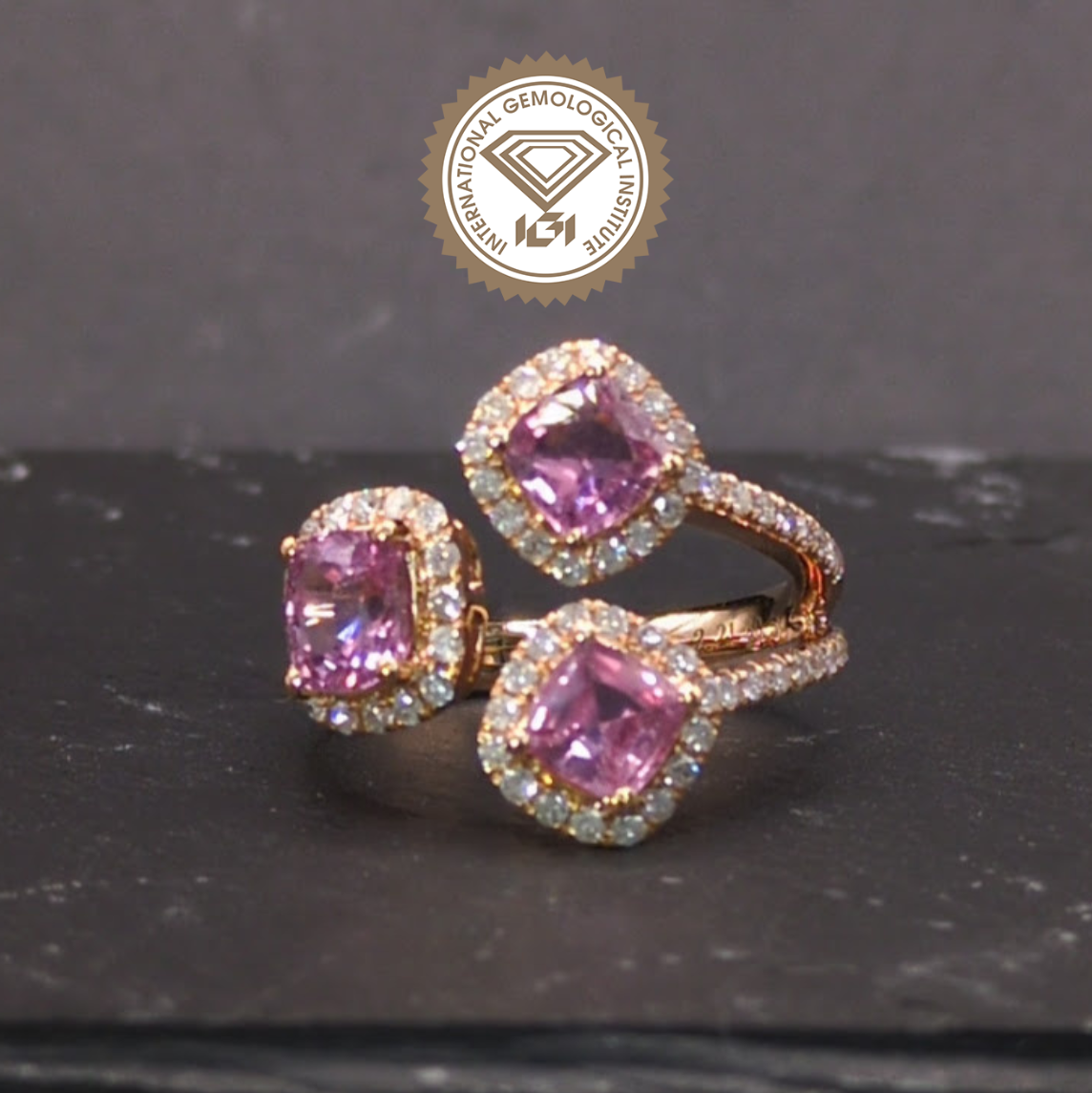 18K Rose Gold 2.21ct Pink Sapphire and Diamond Ring