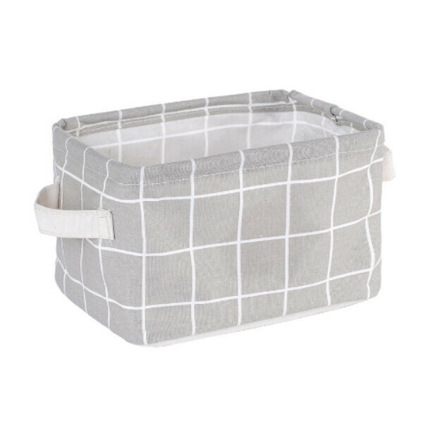 Cotton and linen desktop storage box Fabric storage basket Storage box Finishing box Sundries box (gray lattice)