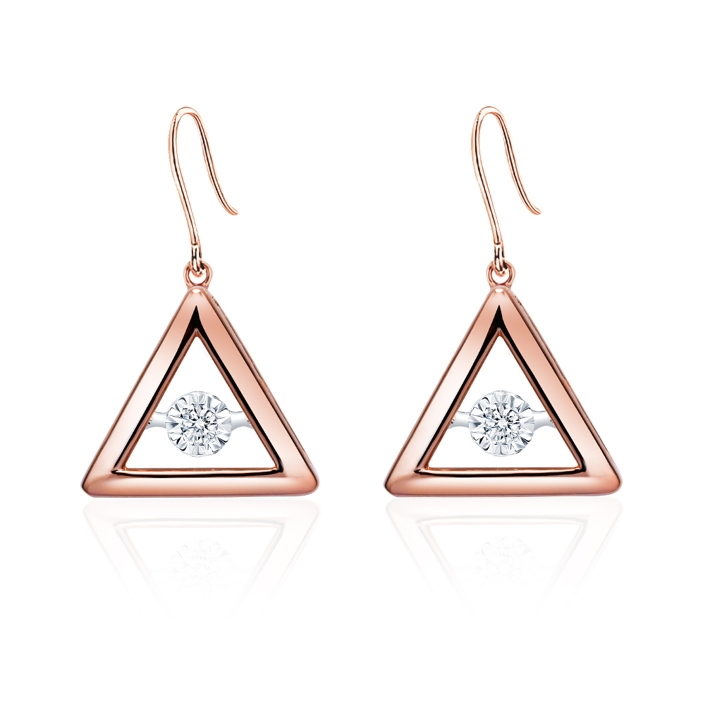 18K玫瑰金三角勾式靈動鑽石耳環