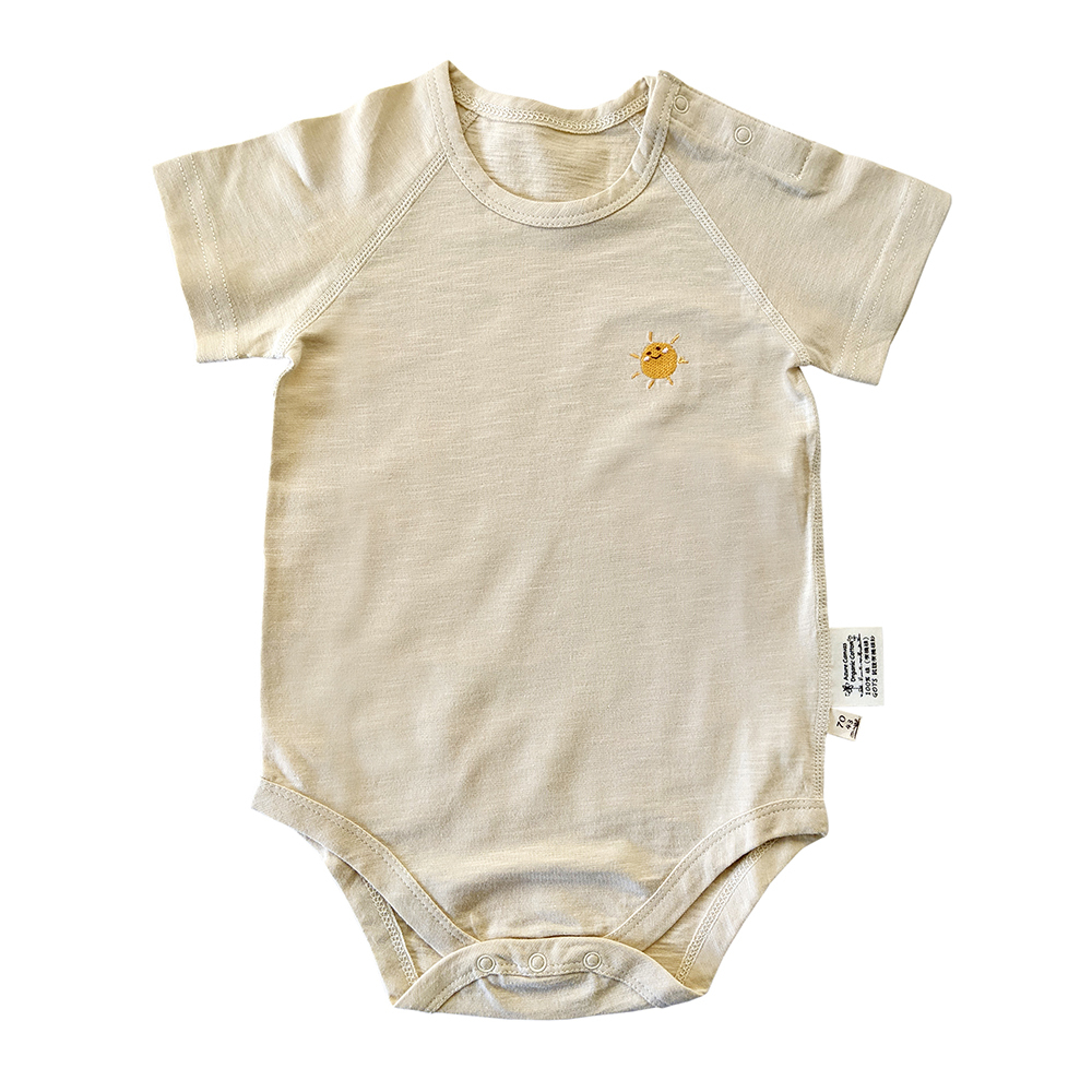 有機棉嬰幼兒BD竹節短袖連身衣-原米太陽 | 藍天畫布有機棉