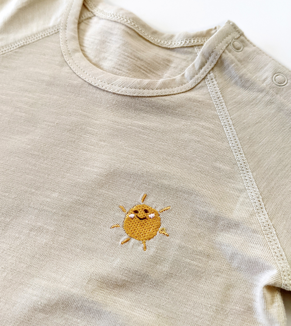 有機棉嬰幼兒BD竹節短袖連身衣-原米太陽 | 藍天畫布有機棉