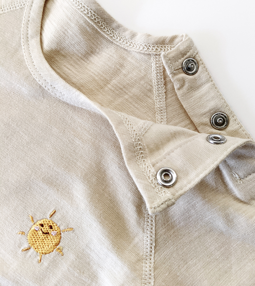 有機棉嬰幼兒BD竹節短袖連身衣-原米太陽 | 藍天畫布有機棉