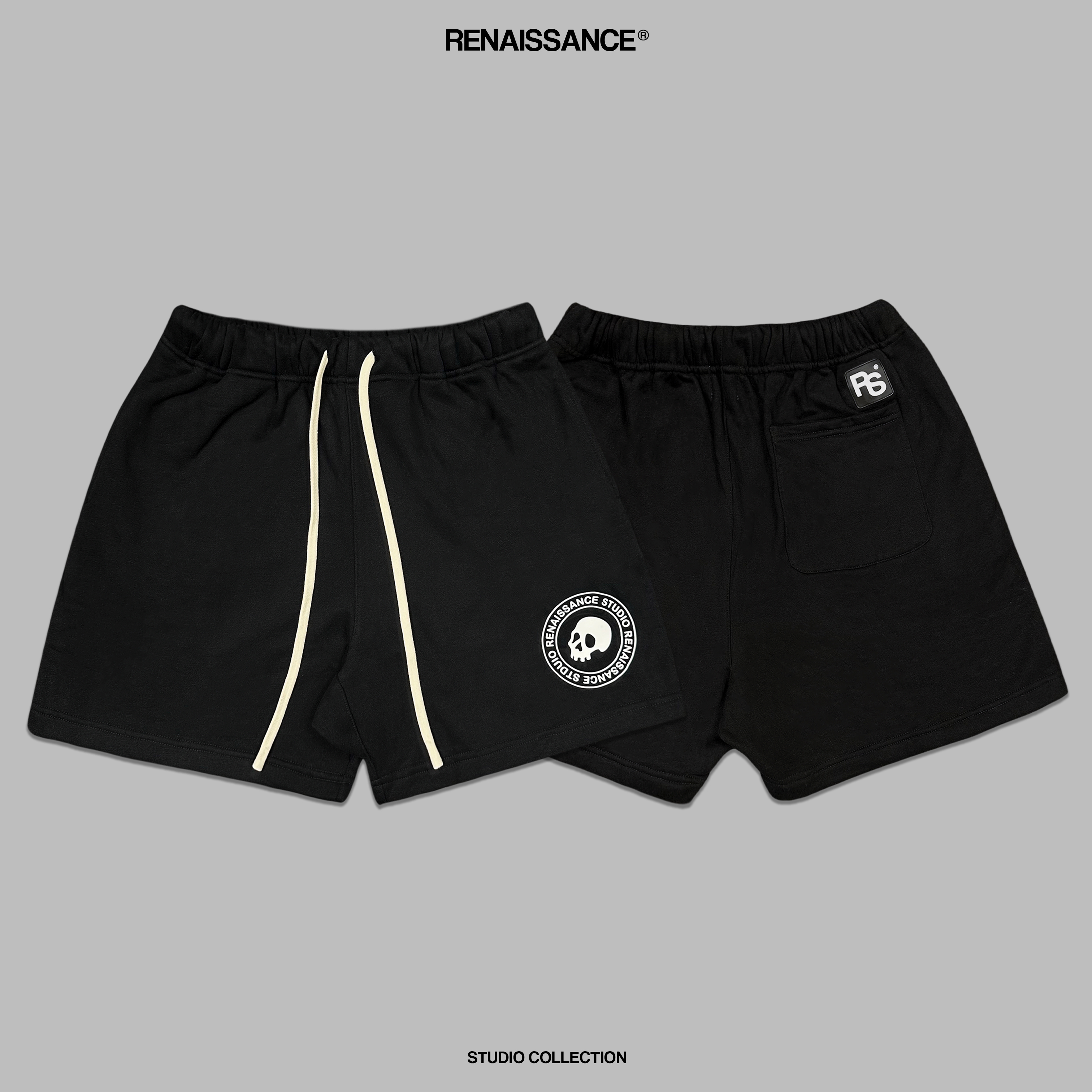 <101件褲子> RENAISSANCE High Density Skull Shorts 骷顱棉短褲 (黑/灰)