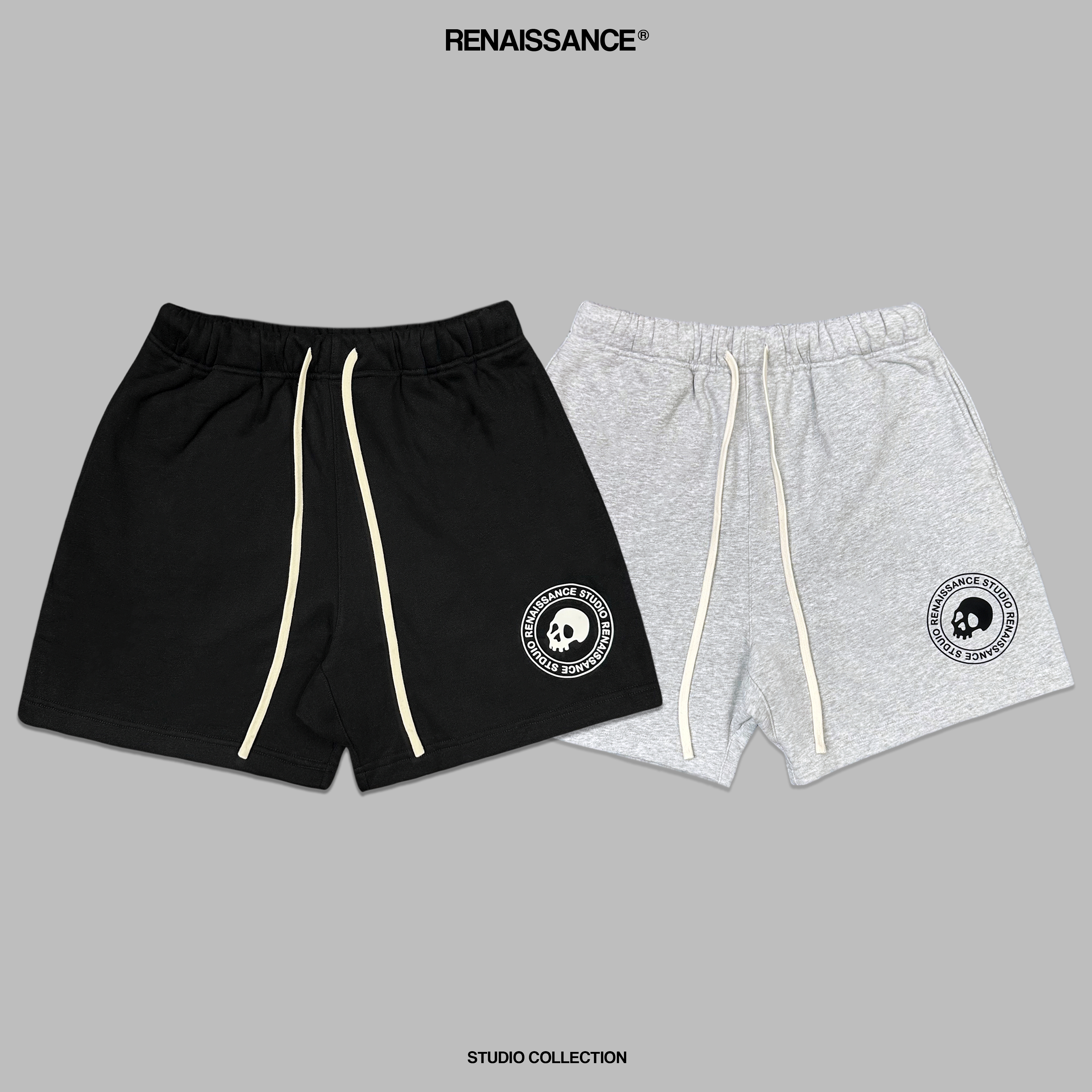 <101件褲子> RENAISSANCE High Density Skull Shorts 骷顱棉短褲 (黑/灰)
