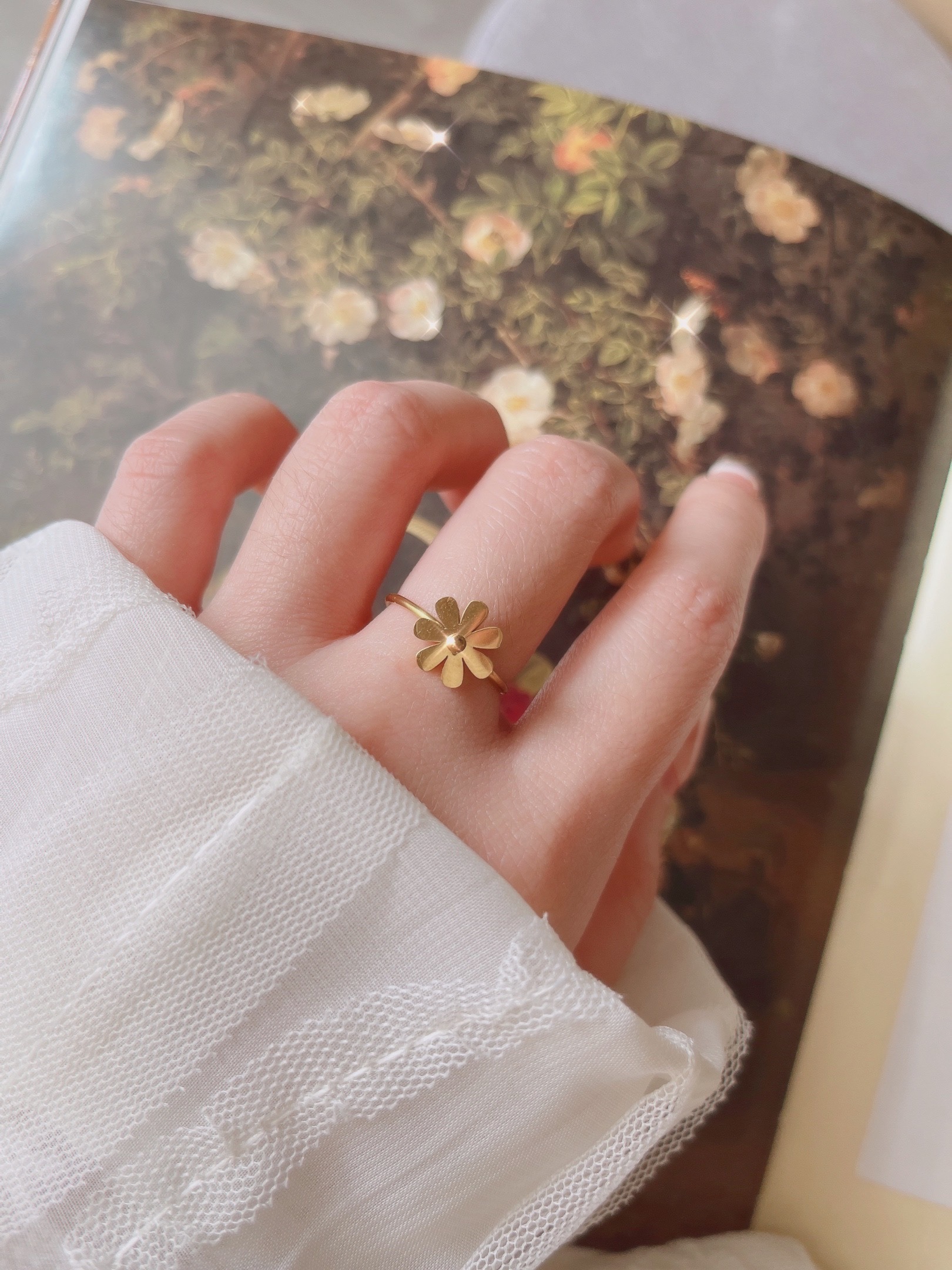 小雛菊精靈金色醫療鋼不褪色戒指