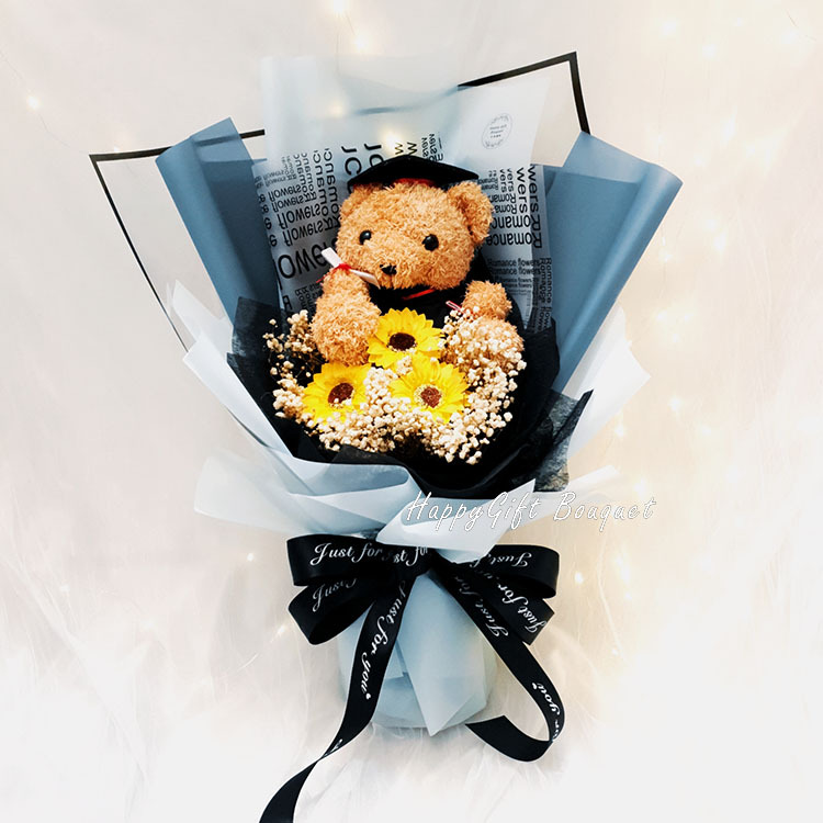 20cm畢業熊向日葵滿天星永生花束
