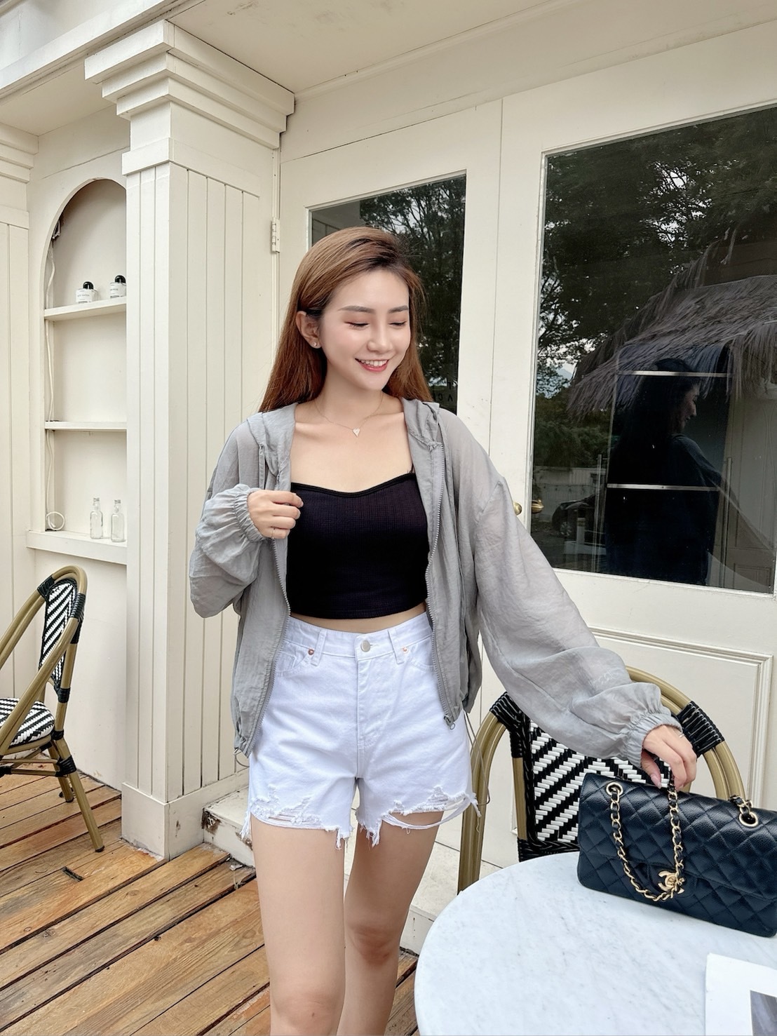 ［預購］🔥07.10直播新品］💥不想曬黑～必收］韓版微透感拉鍊口袋天絲連帽防曬衫外套（星空灰/兩色）