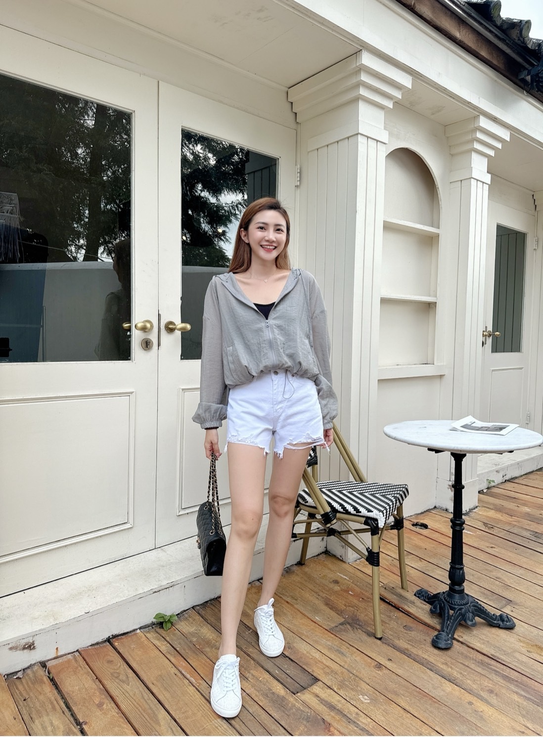 ［預購］🔥07.10直播新品］💥不想曬黑～必收］韓版微透感拉鍊口袋天絲連帽防曬衫外套（星空灰/兩色）