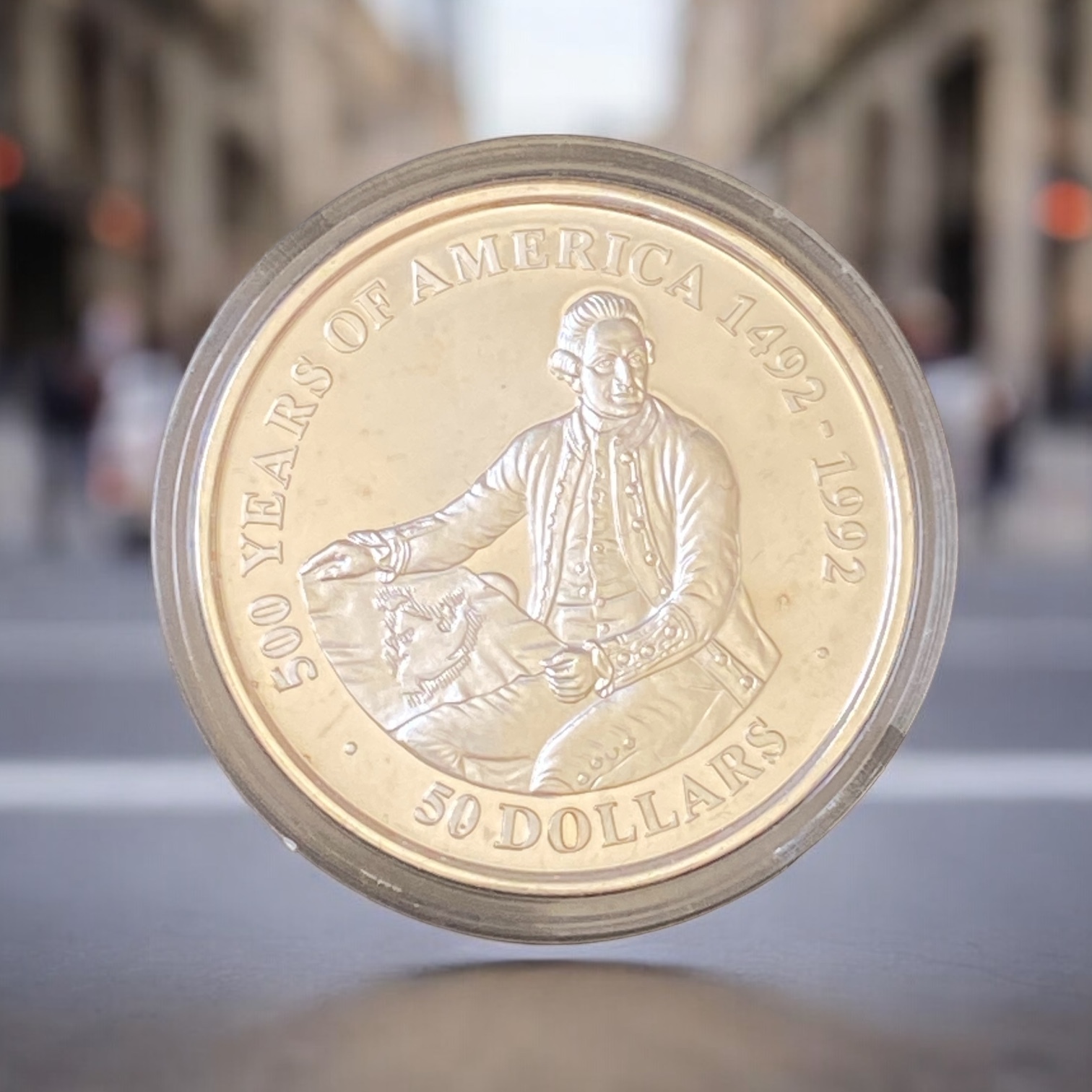 1989 Cook Island, 500 years of America, 50 dollars silver coin (99.9% silver)