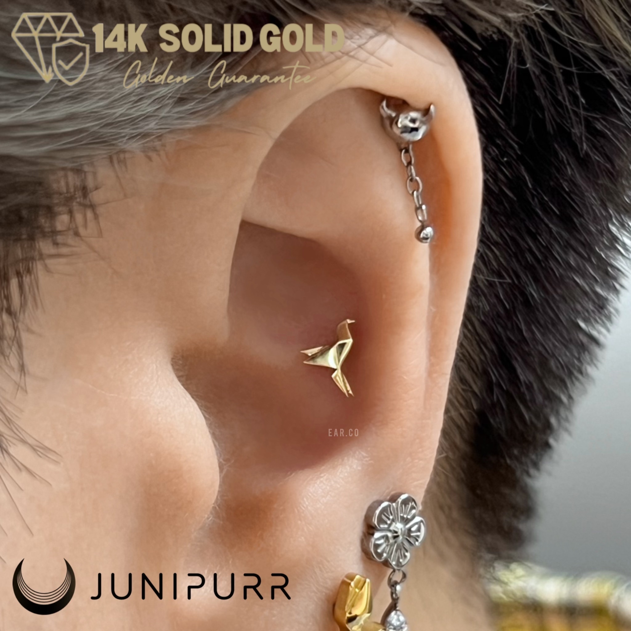 Paper Polly 單支平底耳環 - Junipurr 14K Gold