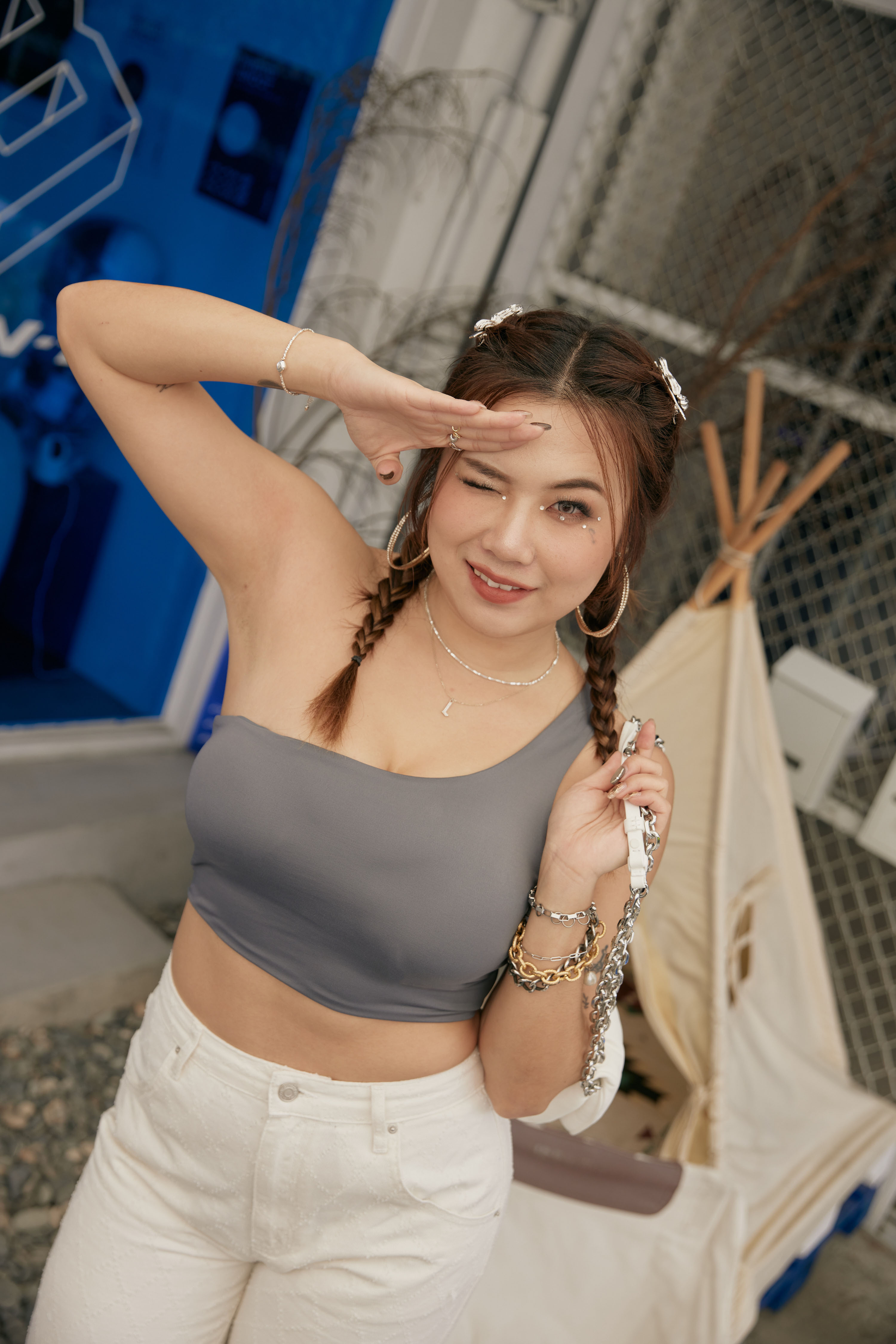 〖Lea’s Design Collection 〗Versatile One-Shoulder Bratop with Metal Back Clasps ✨ Swim-Ready! - Smoked Gray