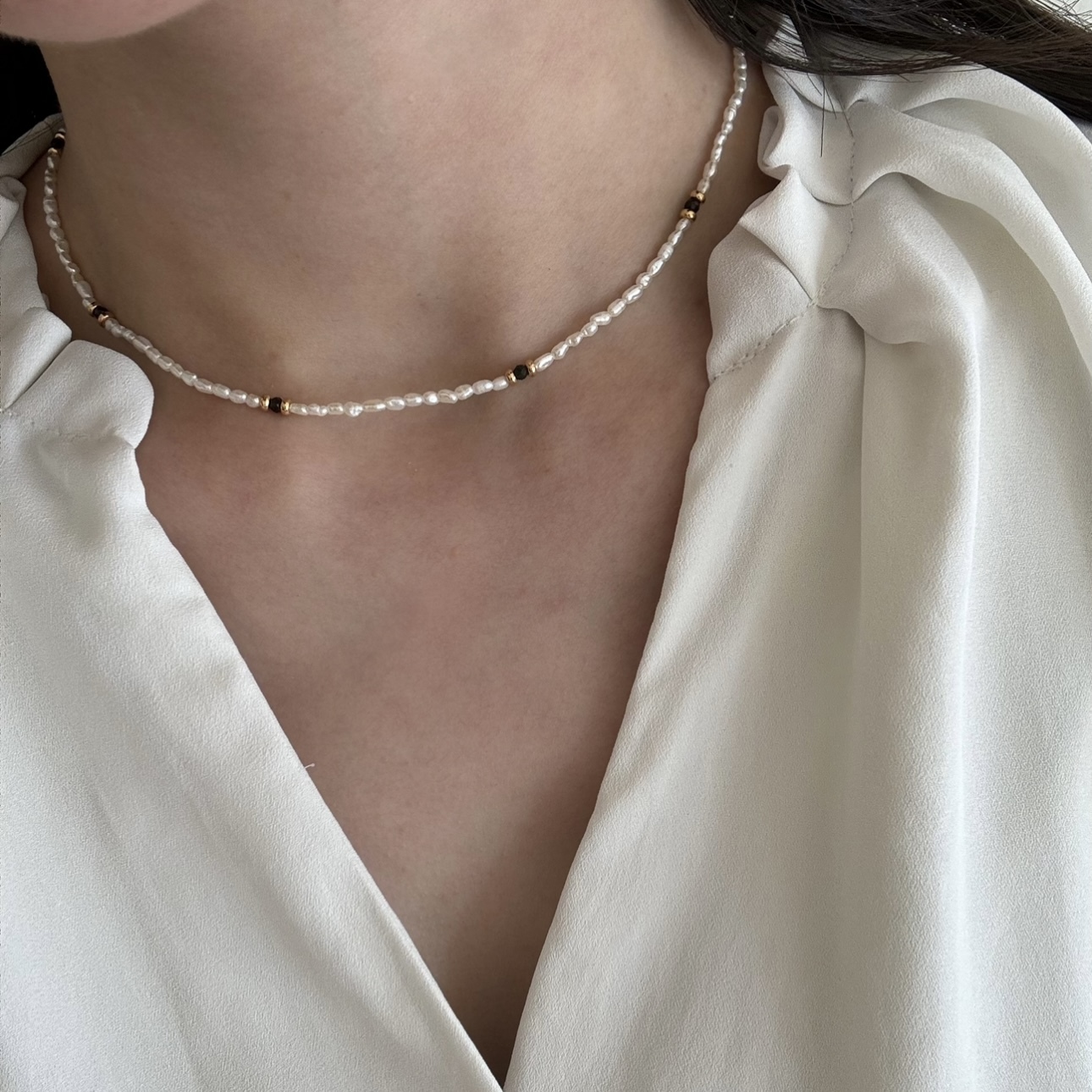 Obsidian Pearls Choker｜黑曜石珍珠項鏈