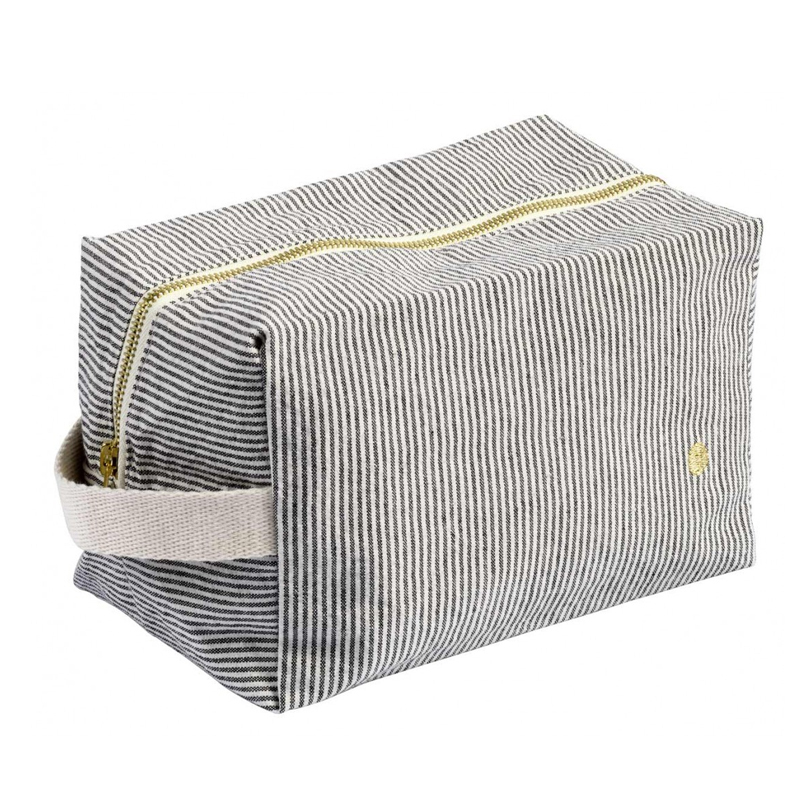 (預購3/31)法國La cerise sur le gâteau 有機棉防水手提立體收納包-灰條紋(大)