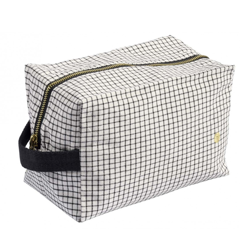 (預購4/30)法國La cerise sur le gâteau 有機棉防水手提立體收納包-小格紋(大)