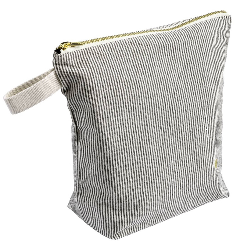 (預購3/31)法國La cerise sur le gâteau 有機棉防水手提收納袋-灰條紋(大)