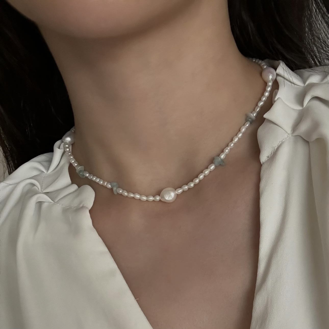 Aquamarine Pearls Necklace｜海藍寶珍珠項鏈