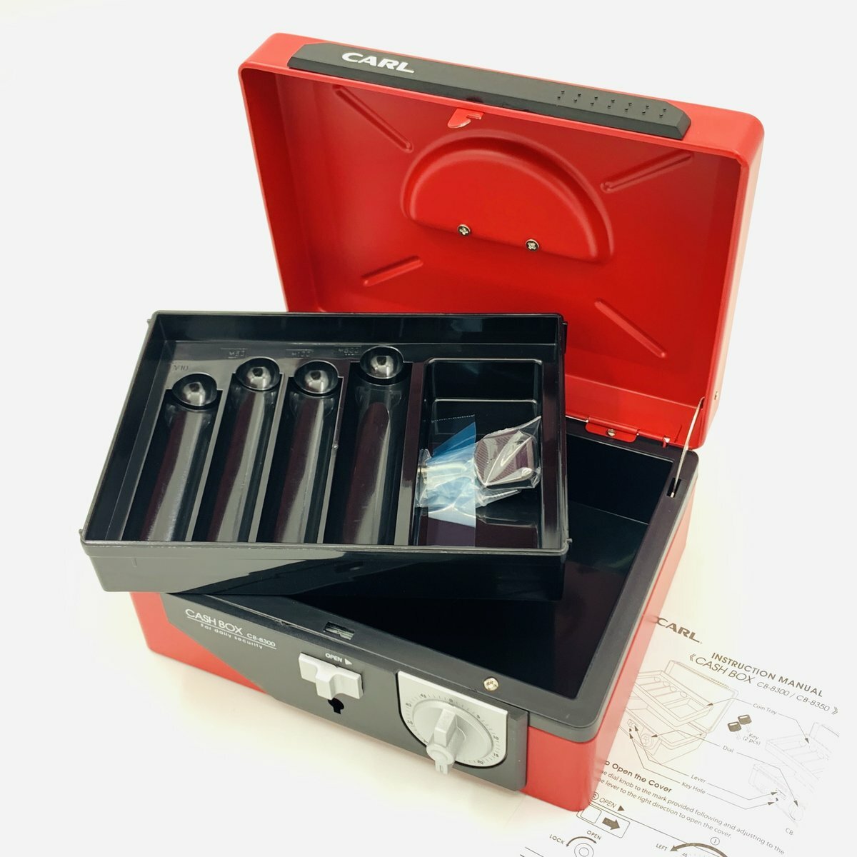 CARL - CARL 時尚款中型金庫錢箱 配附匙和密碼鎖, 紅色 #CB-8300《香港行貨》- 1 個