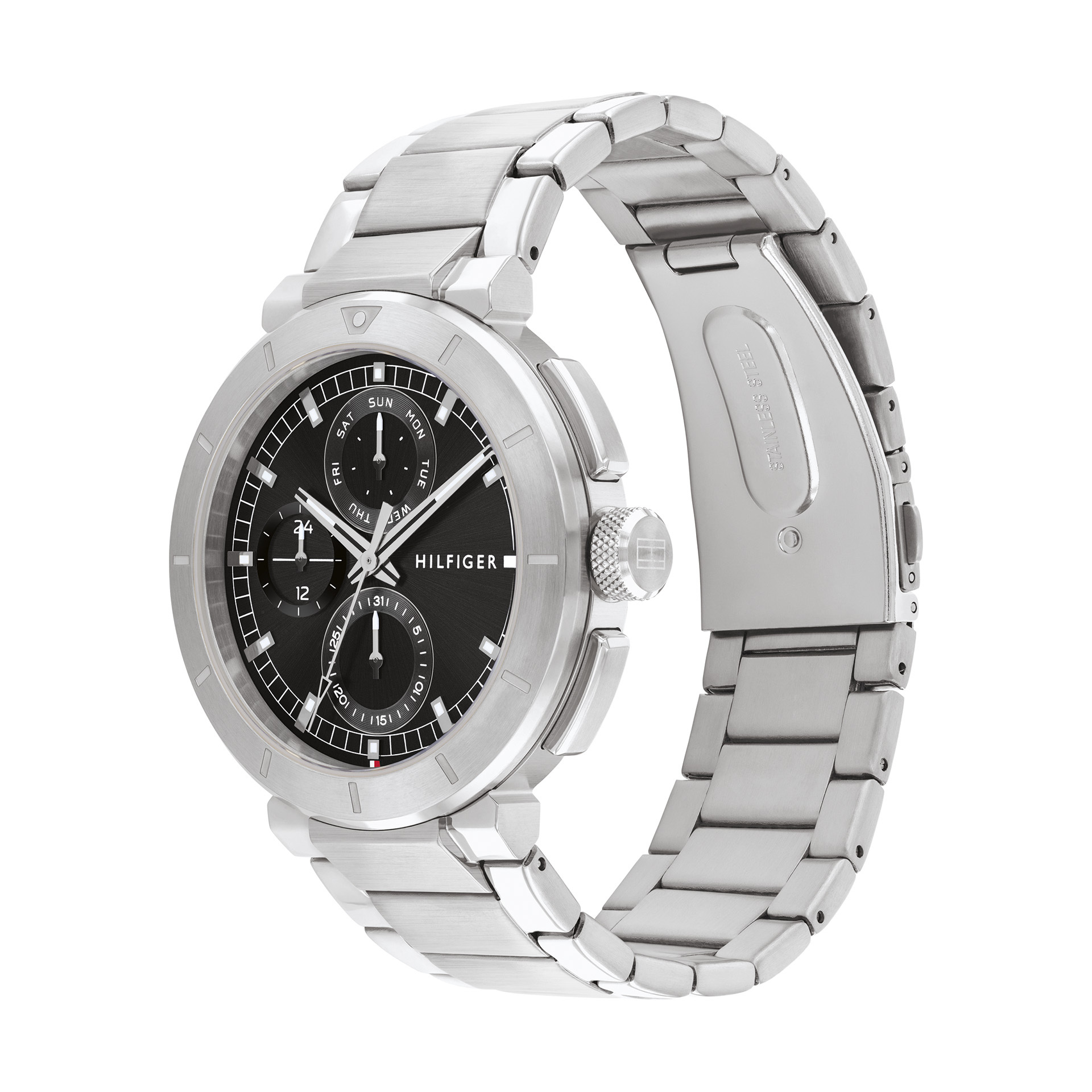 萬年鐘錶 - Tommy Hilfiger  黑面時尚三眼男錶 1792116 錶徑44MM