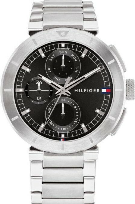 萬年鐘錶 - Tommy Hilfiger  黑面時尚三眼男錶 1792116 錶徑44MM