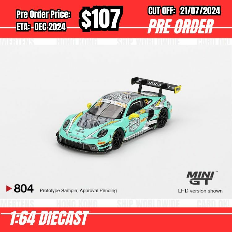 PO-$107 * Mini GT * 1:64 #804 Porsche 911 GT3 R #28 HubAuto Racing 2023 FIA GT World Cup 70th Macau Grand Prix LHD [OD09/07]