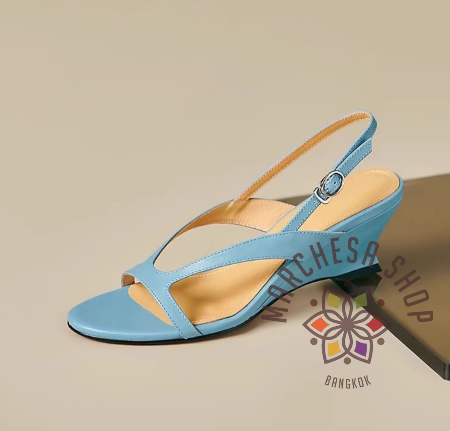 S3121 - 牛皮純色一字圍帶高踭涼鞋