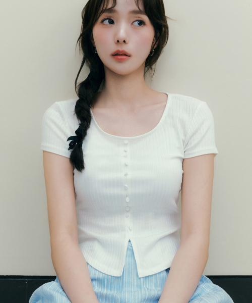 CITYBREEZE RIBBED SQUARE-NECK SHORT SLEEVE