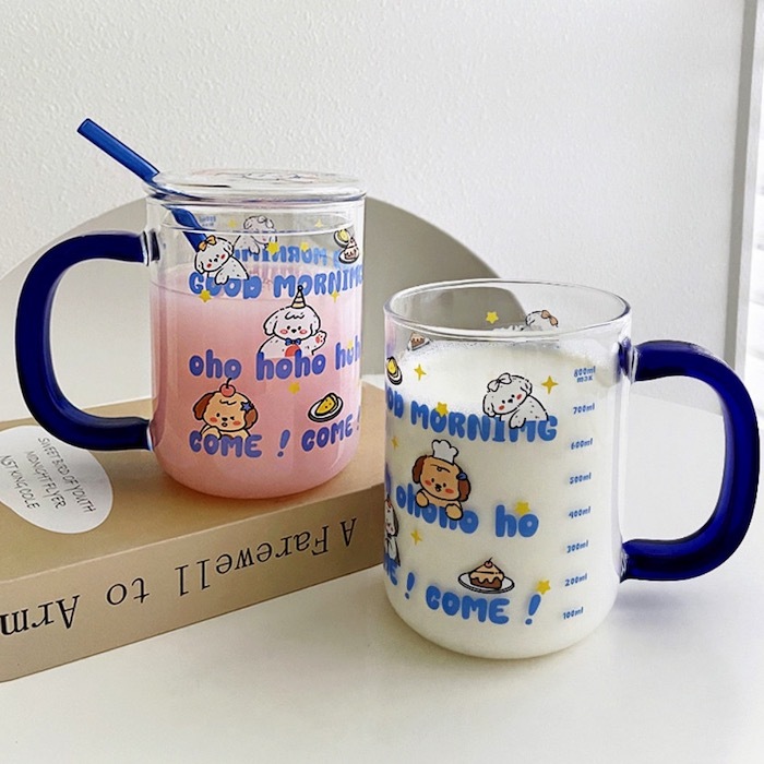 《70918》藍色手把狗狗款玻璃杯/800ml