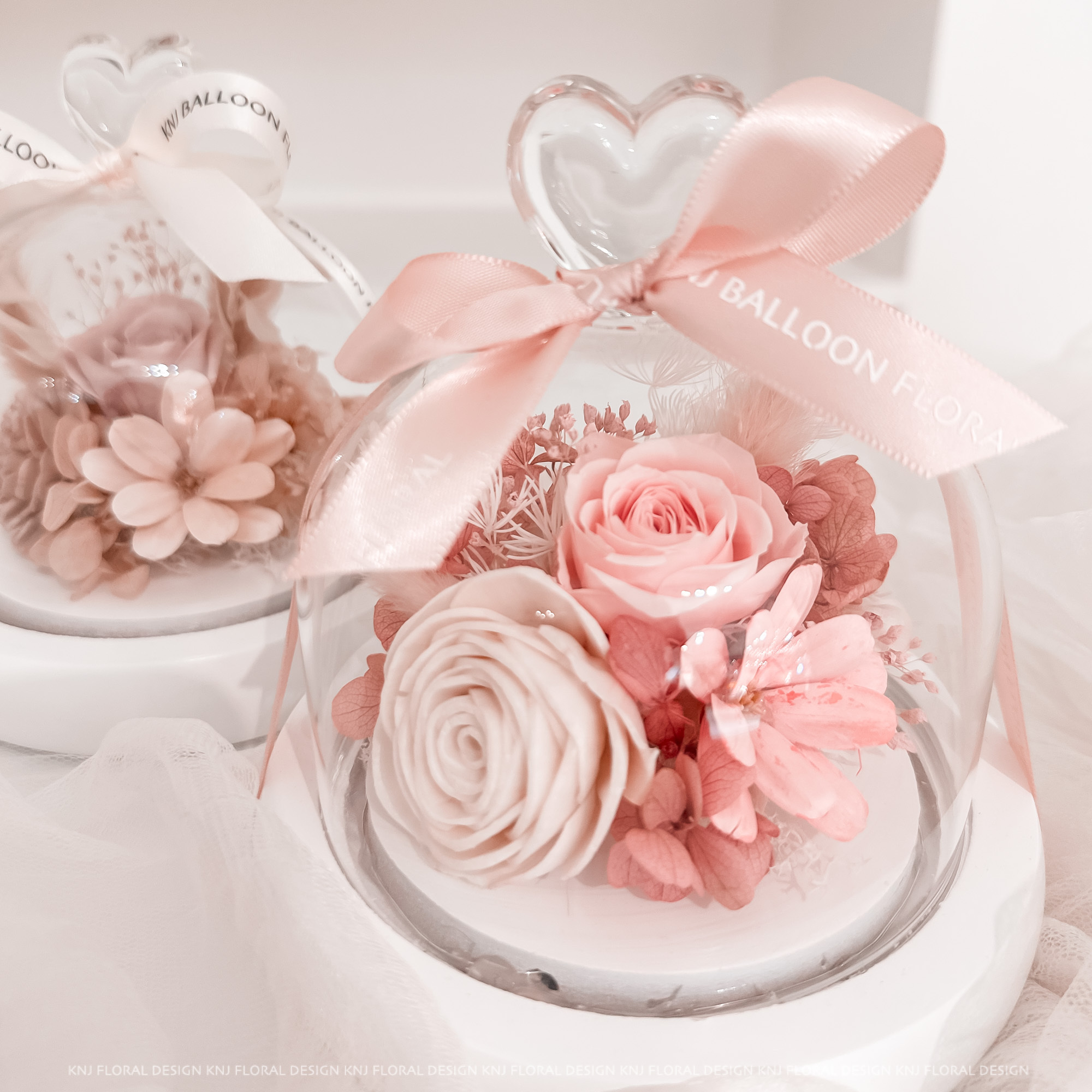 愛心玻璃永生花盅・單朵