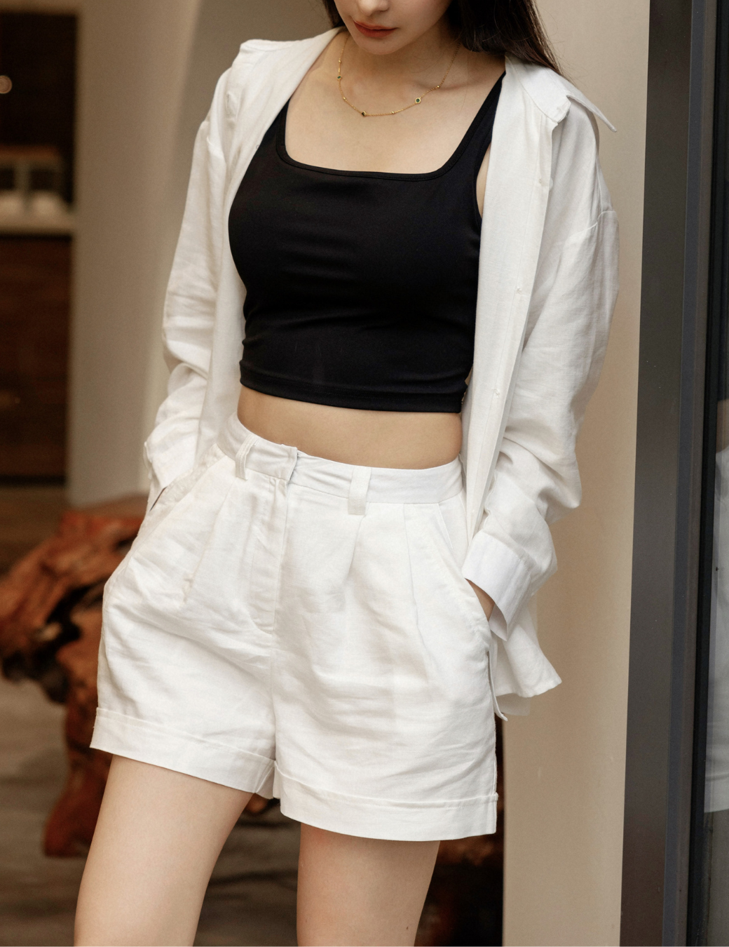 率性百搭棉麻短褲（白色/3尺寸）