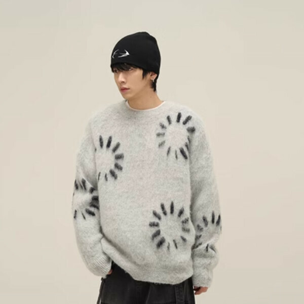 Popular round neck sweater handsome pullover sweater [gray M-XL size, confirm the delivery size with customer service after placing the order]