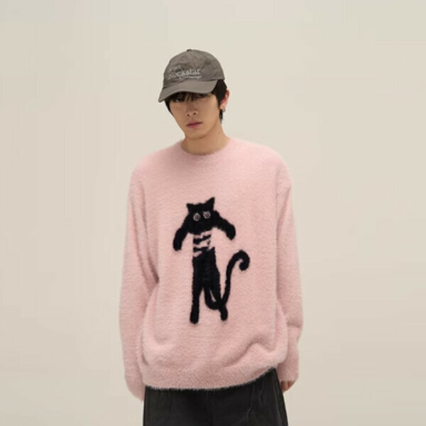 Popular kitten sweater for couples, loose and lazy style [pink M-XL sizes, please confirm the delivery size with customer service after placing the order]