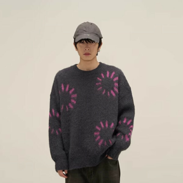 Popular round neck sweater handsome pullover sweater [black M-XL size, confirm the delivery size with customer service after placing the order]