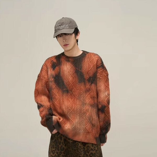 Popular tie-dye crew neck sweater [Coffee color M-XL, please confirm the delivery size with customer service after placing the order]