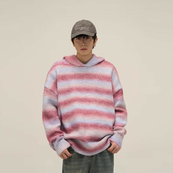 Popular color striped hooded sweater [red and blue sizes S-XL, please confirm the delivery size with customer service after placing the order]