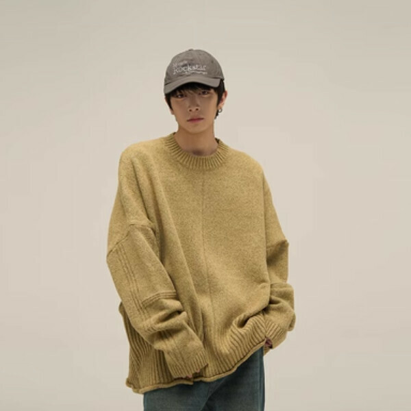 Popular simple cut crew neck sweater [yellow green S-XL sizes, please confirm the delivery size with customer service after placing the order]