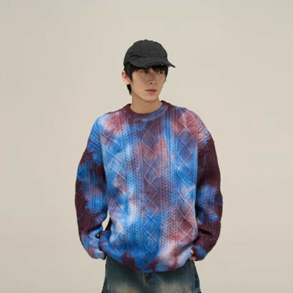 Popular tie-dye crew neck sweater [red and blue M-XL sizes, confirm delivery size with customer service after placing order]