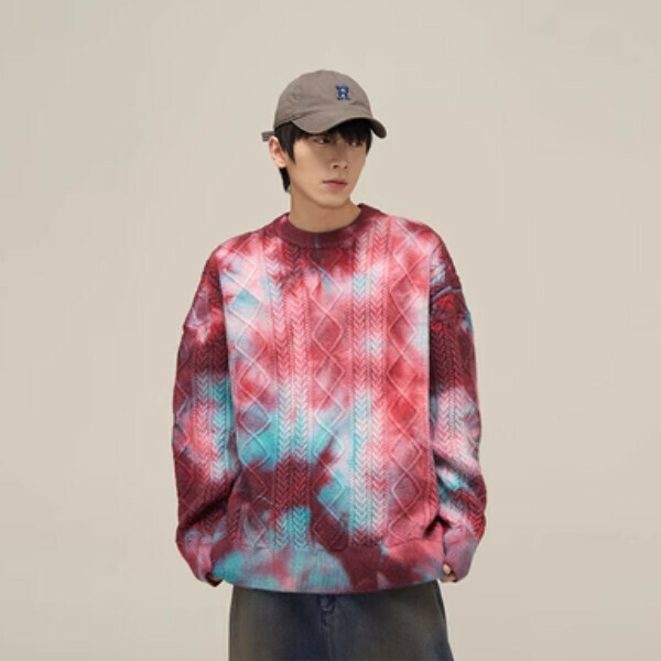 Popular tie-dye crew neck sweater [pink M-XL sizes, please confirm the delivery size with customer service after placing the order]
