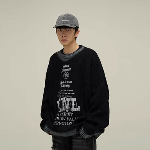 Popular printed couple sweater with loose and lazy style [Black S-XL sizes, please confirm the delivery size with customer service after placing the order]