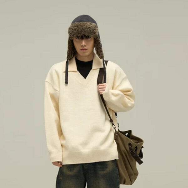 Popular loose V-neck sweater [Apricot M-XL sizes, please confirm the delivery size with customer service after placing the order]