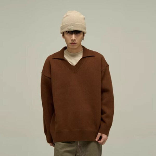 Popular loose V-neck sweater [Dark brown M-XL sizes, please confirm the delivery size with customer service after placing the order]