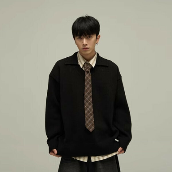 Popular loose V-neck sweater [Black M-XL sizes, please confirm the delivery size with customer service after placing the order]
