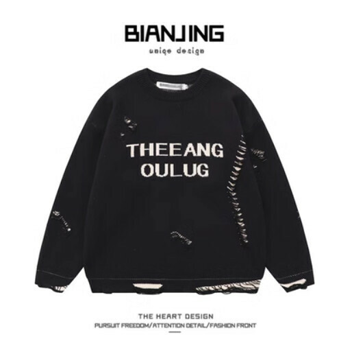 Popular couple's round neck pullover sweater [black] (size: S-2XL) (please contact customer service to confirm the delivery size after placing the order)