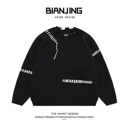Popular round neck pullover sweater [black] (size: S-2XL) (please contact customer service to confirm the delivery size after placing the order)