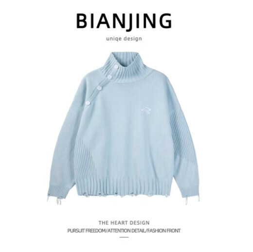 Popular turtleneck pullover sweater [blue] (size: S-2XL) (please contact customer service to confirm the delivery size after placing the order)