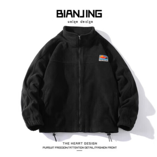 New style polar fleece stand collar jacket [black] (size: S-3XL) (please contact customer service to confirm the delivery size after placing the order)