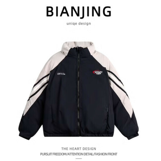 New reversible cotton stand collar cotton jacket [black] (size: S-2XL) (please contact customer service to confirm the delivery size after placing the order)